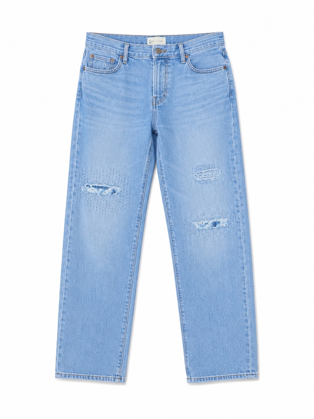 GAP Light Blue Distressed Patchwork High-Rise Straight Jeans Size 26